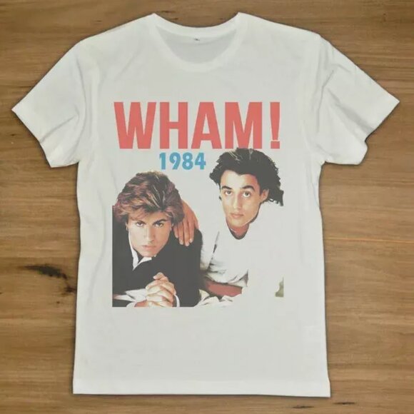 1984 WHAM George Michael Andrew Ridgeley Shirt White T-Shirt Tee - Picture 2 of 3